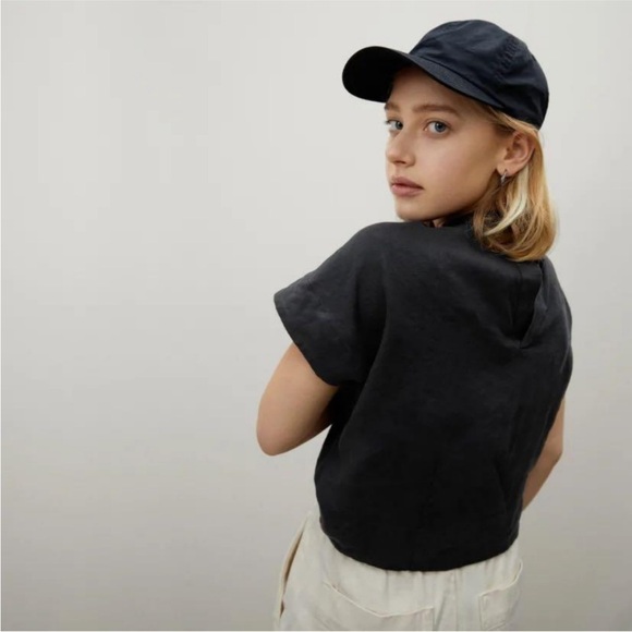 Everlane 14 Black The Linen Drape Dolman Short Sleeve Blouse Top - Picture 4 of 9